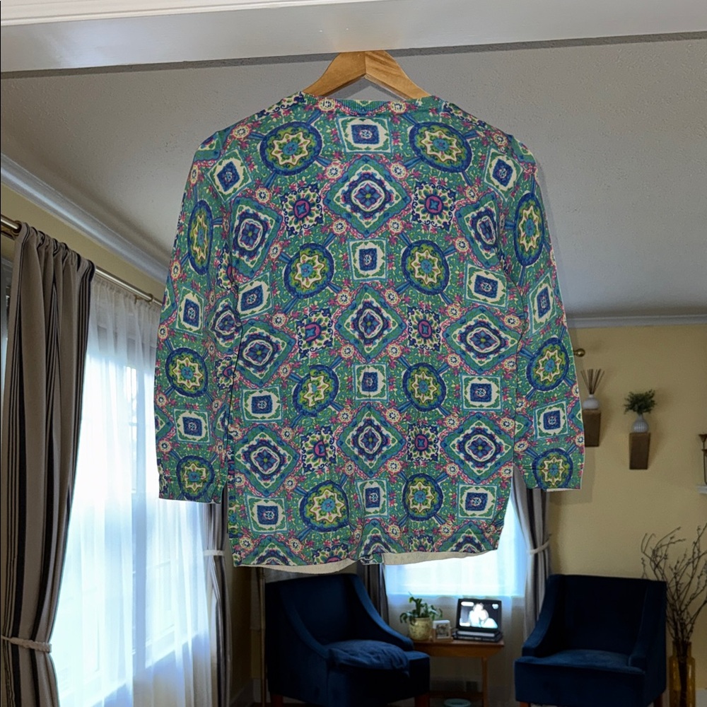 Talbots Multi-Color Geometric Button Cardigan - image 2